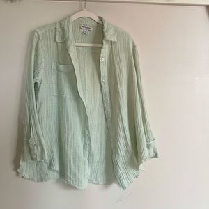 UO Distressed Button Down in Mint